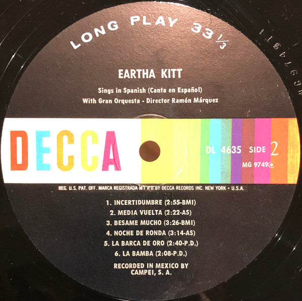 Eartha Kitt With Gran Orquesta : Sings In Spanish (Canta En Español) (LP, Album, Mono)