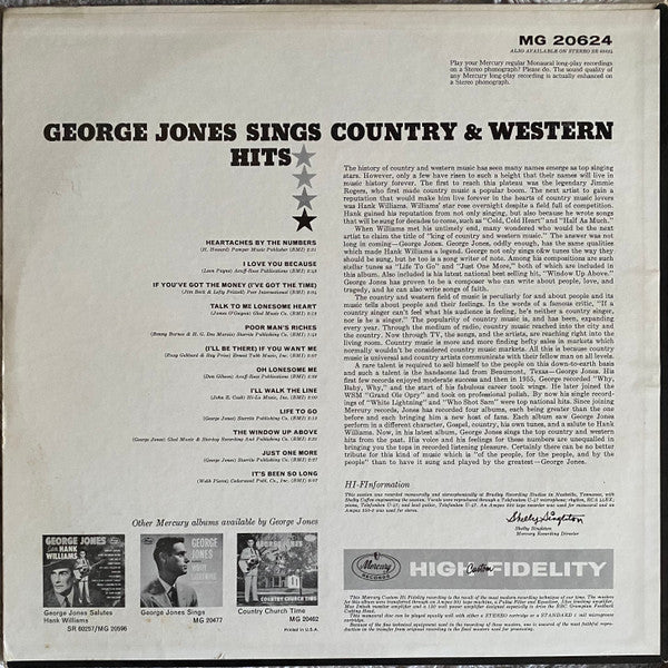 George Jones (2) : Sings Country & Western Hits (LP, Album, Mono)