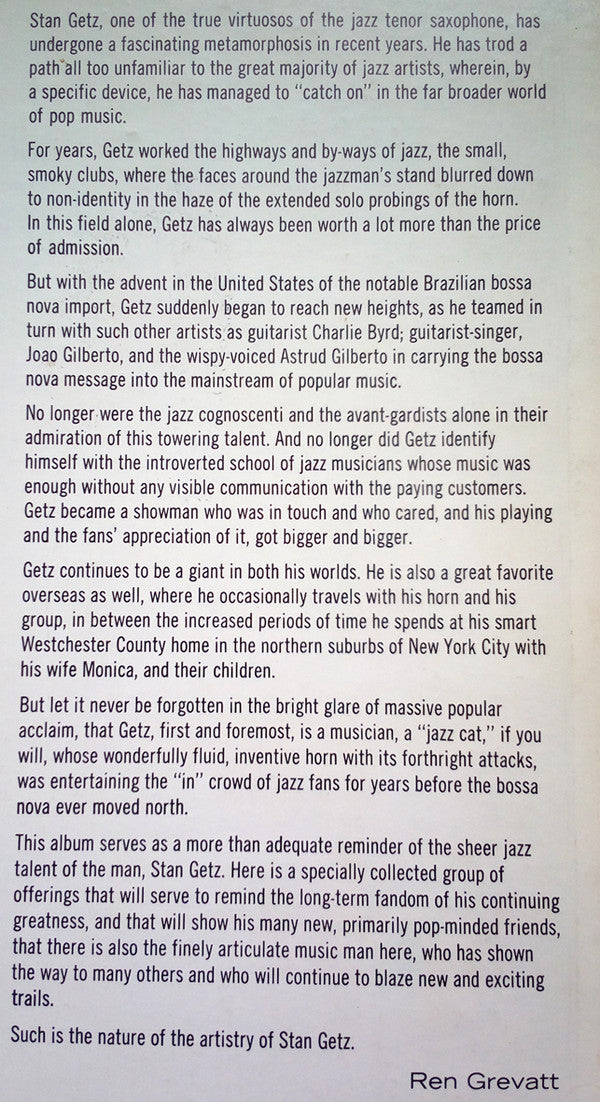 Stan Getz : Stan Getz In Concert (LP, Album, Mono)