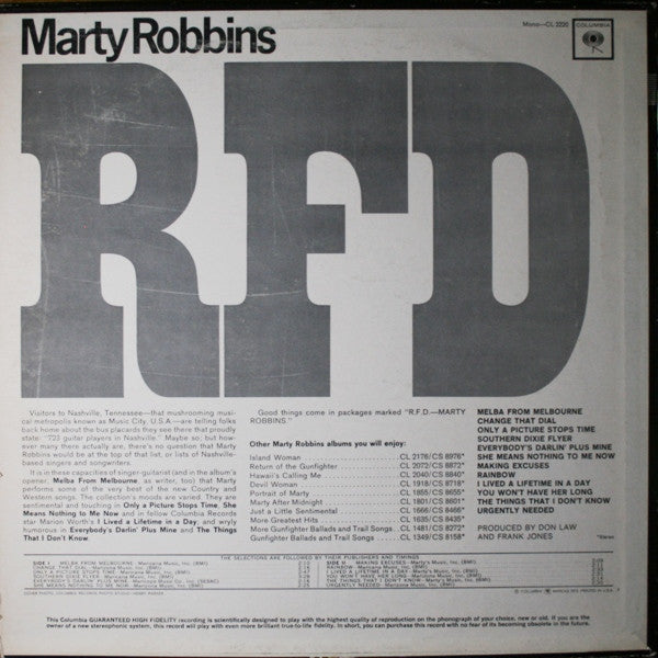 Marty Robbins : R.F.D. (LP, Album, Mono)