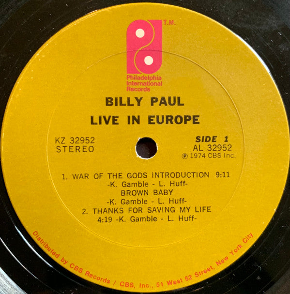 Billy Paul : Live In Europe (LP, Album, Pit)