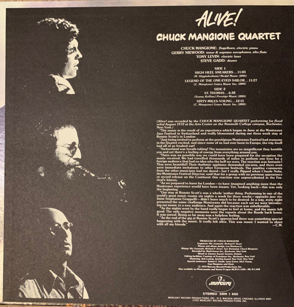 Chuck Mangione Quartet : Alive! (LP, Album, Ter)