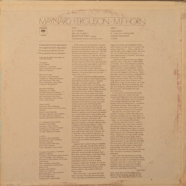 Maynard Ferguson : M.F. Horn (LP, Album, Ter)