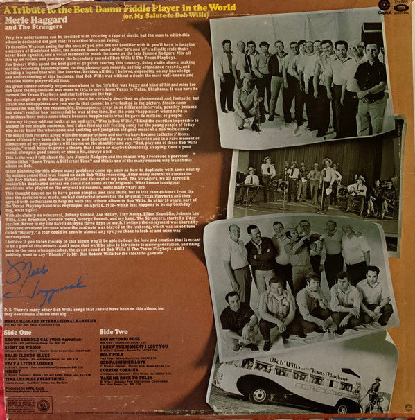 Merle Haggard : A Tribute To The Best Damn Fiddle Player In The World: Or, My Salute To Bob Wills (LP, Album, Jac)