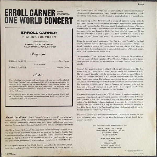 Erroll Garner : One World Concert (LP, Album, Mono, Promo)