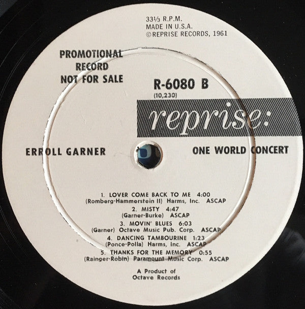 Erroll Garner : One World Concert (LP, Album, Mono, Promo)