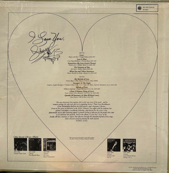 Liberace : I Love You, (LP, Album, Comp)
