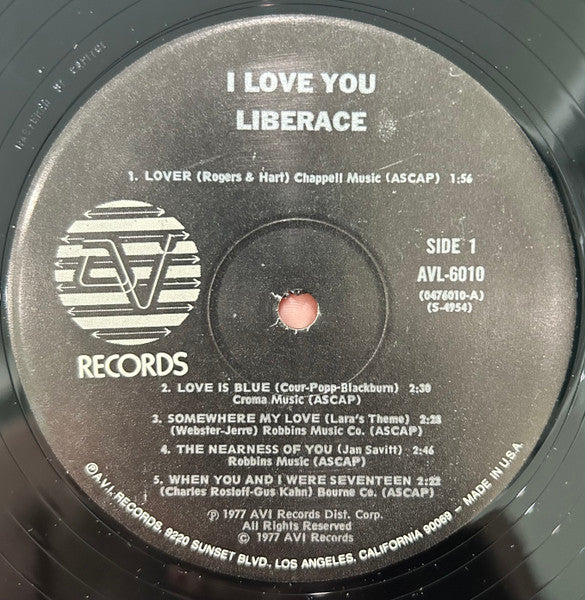 Liberace : I Love You, (LP, Album, Comp)