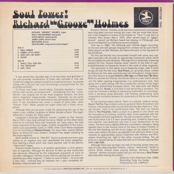 Richard "Groove" Holmes : Soul Power! (LP, Album)