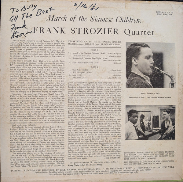 Frank Strozier Quartet : March Of The Siamese Children (LP, Mono, Sma)