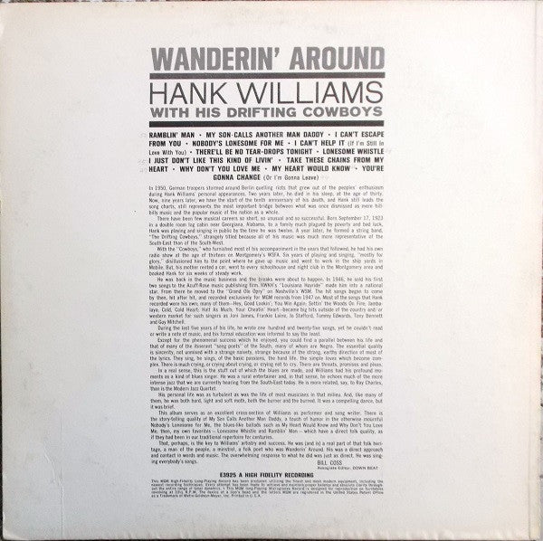 Hank Williams : Wanderin' Around (LP, Album, Mono)
