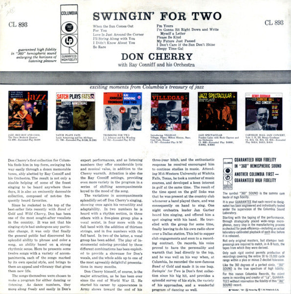 Don Cherry (2) With Ray Conniff & His Orchestra : Swingin' For Two (LP, Album)