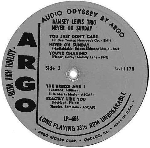 The Ramsey Lewis Trio : Never On Sunday (LP, Album, Mono)