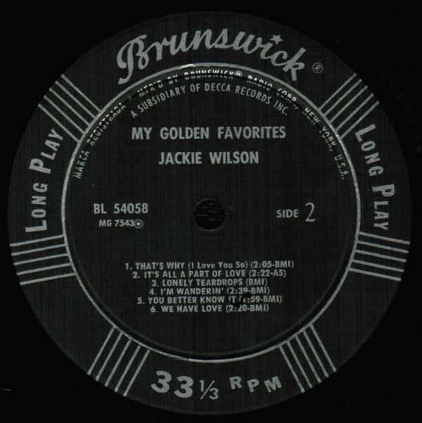 Jackie Wilson : My Golden Favorites (LP, Comp, Mono)