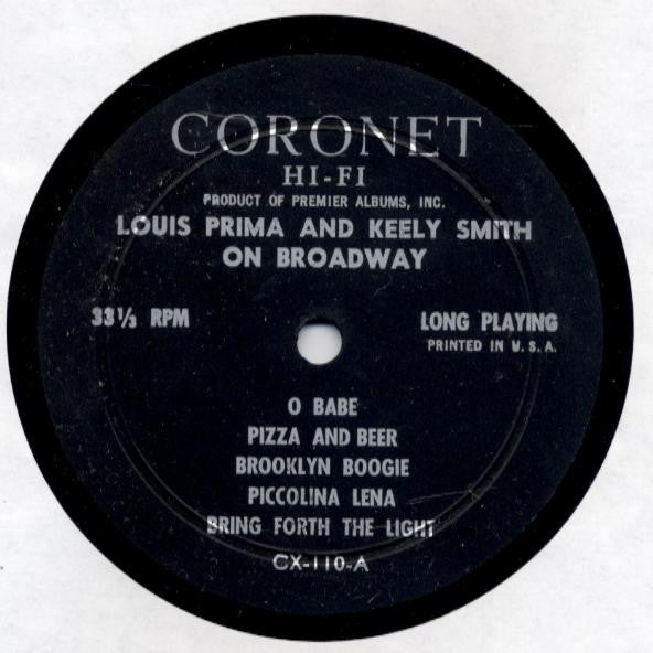 Louis Prima & Keely Smith : Louis Prima & Keeley Smith On Broadway (LP, Album, Mono)