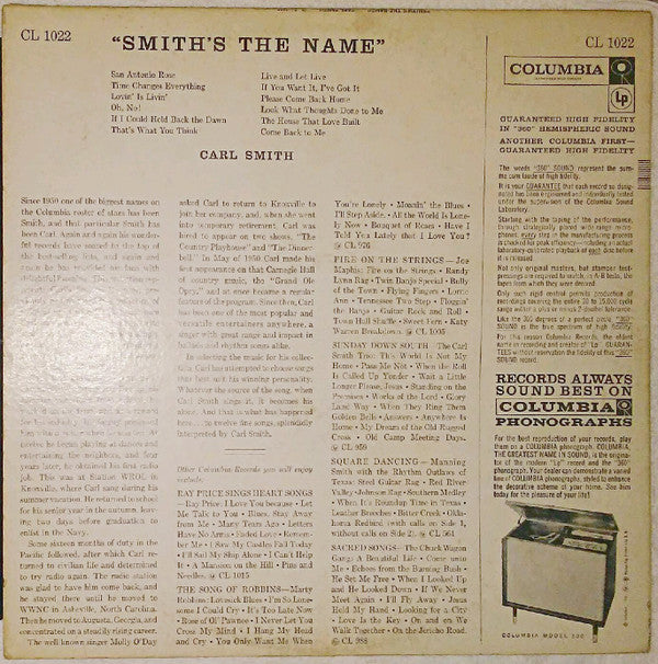 Carl Smith (3) : Smith's The Name (LP, Mono)