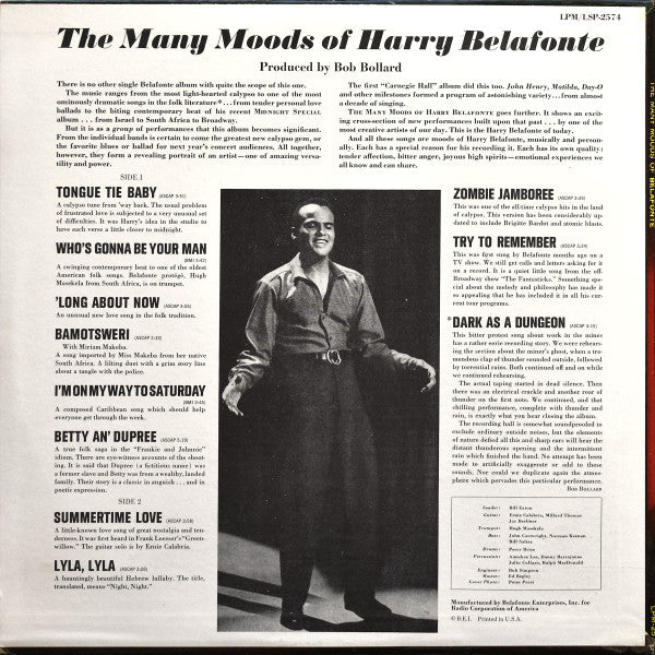 Harry Belafonte : The Many Moods Of Belafonte (LP, Album, Mono, Ind)