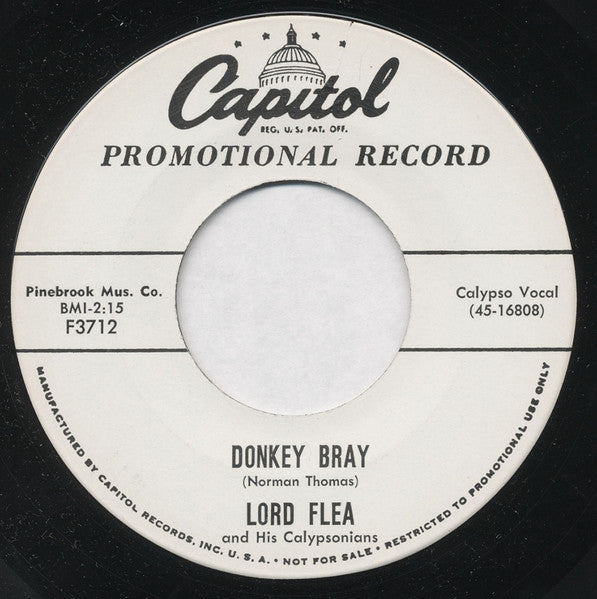 Lord Flea & His Calypsonians : It All Began With Adam And Eve / Donkey Bray (7", Single, Promo)