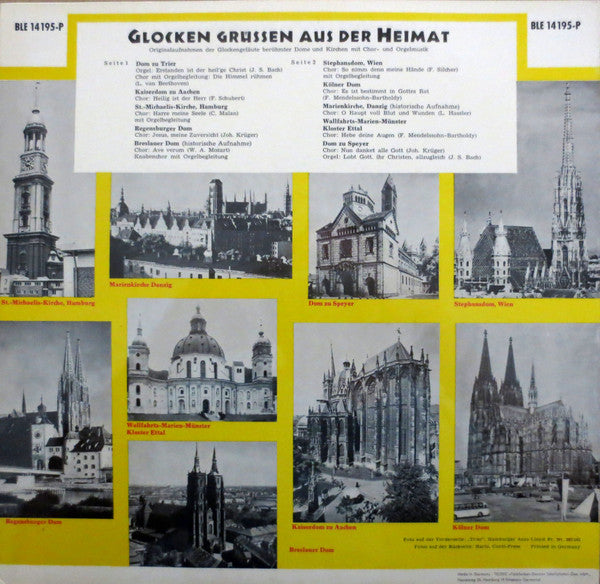 Various : Glocken Grüßen Aus Der Heimat: Originalaufnahmen Der Glockengeläute Berühmter Dome Und Kirchen Mit Chor- Und Orgelmusik (LP, Comp, Mono, RP)