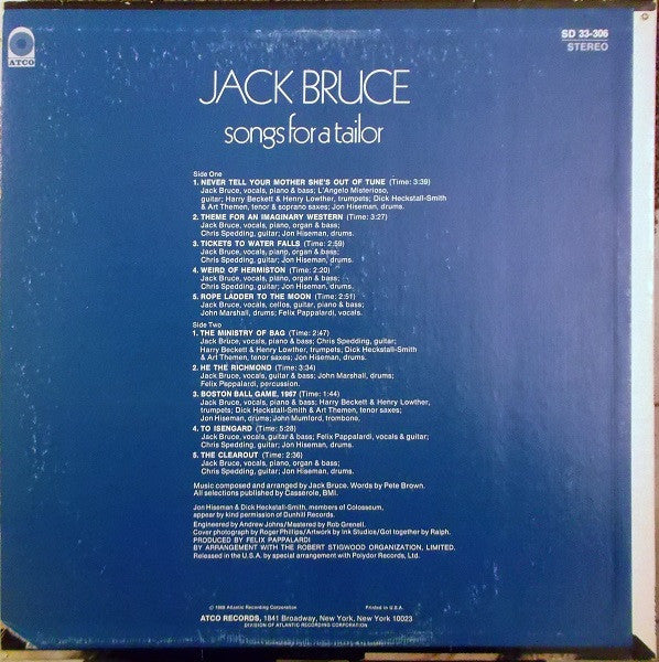 Jack Bruce : Songs For A Tailor (LP, Album, CTH)