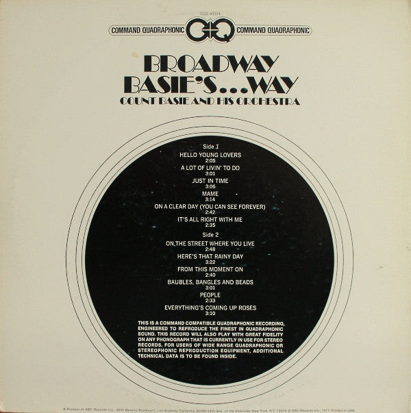 Count Basie Orchestra : Broadway Basie's...Way (LP, Album, Quad, Gat)