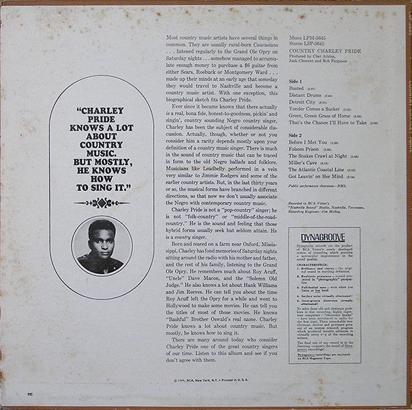 Charley Pride : Country Charley Pride (LP, Album, RE, Ind)