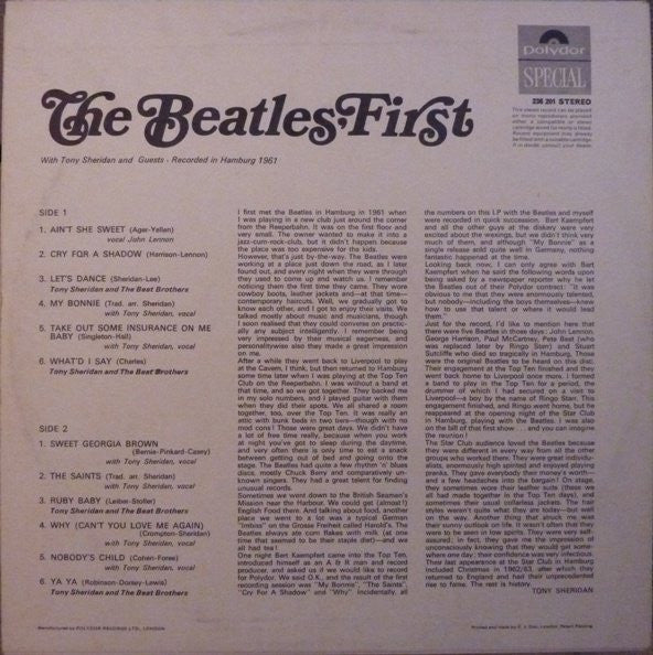 The Beatles With Tony Sheridan : The Beatles' First With Tony Sheridan & Guests (LP, Comp, RP)