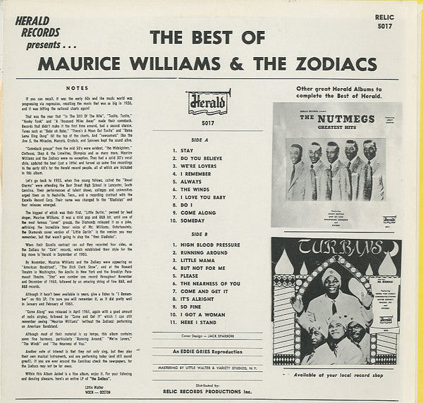 Maurice Williams & The Zodiacs : The Best Of Maurice Williams & The Zodiacs (LP, Comp)