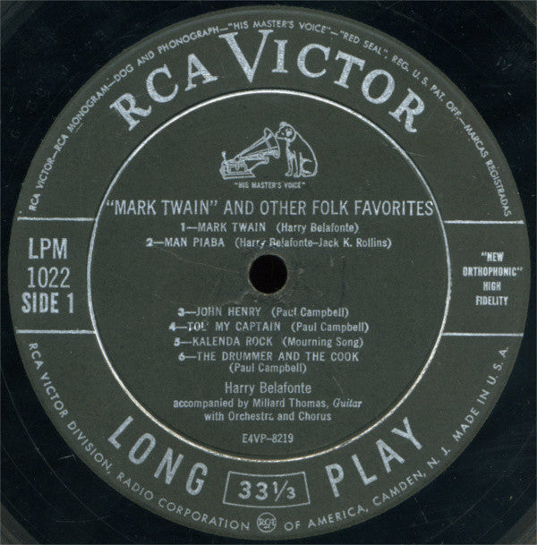 Harry Belafonte : "Mark Twain" And Other Folk Favorites (LP, Album, Ind)