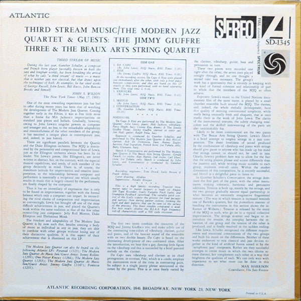 The Modern Jazz Quartet : Third Stream Music (LP, Album, RE, RI )