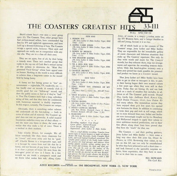 The Coasters : The Coasters' Greatest Hits (LP, Comp, Mono, RE)