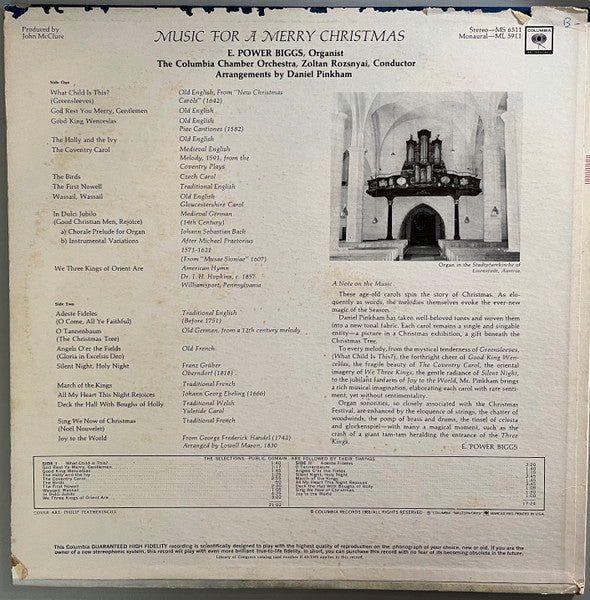 E. Power Biggs : Music For A Merry Christmas (LP, Mono)