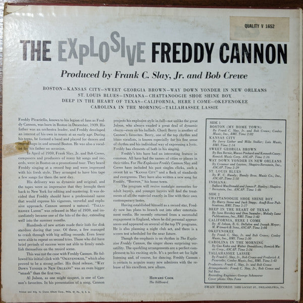 Freddy Cannon : The Explosive!  Freddy Cannon (LP, Mono)
