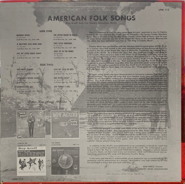 Roy Acuff And His Smoky Mountain Boys : American Folk Songs (LP, Album, Mono)