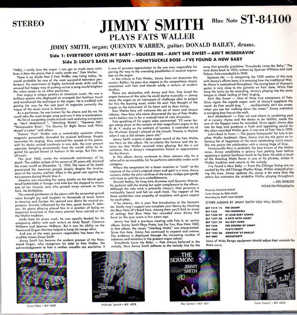 Jimmy Smith : Plays Fats Waller (LP, Album, RP)