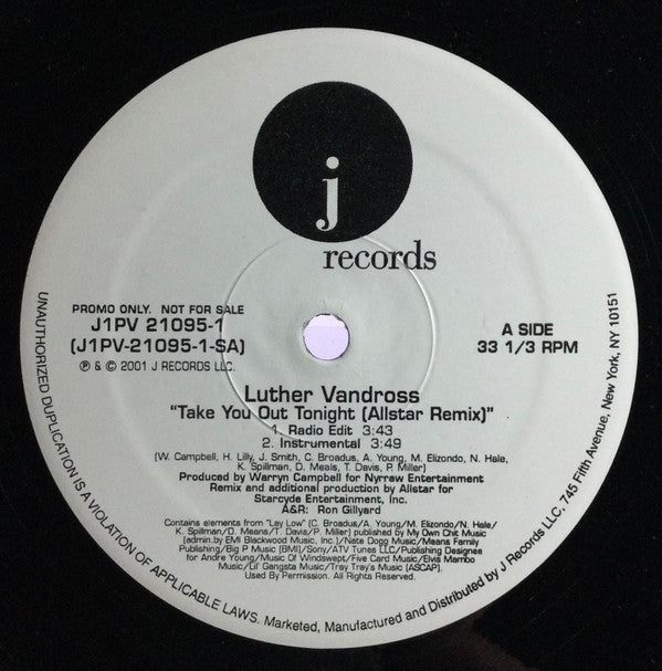 Luther Vandross : Take You Out Tonight (Allstar Remix) (12", Promo)