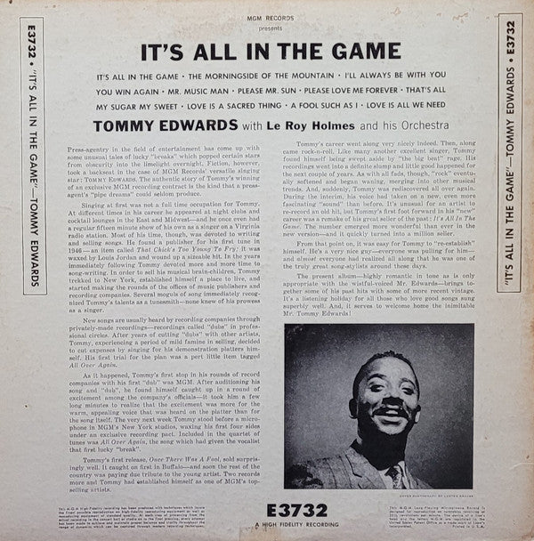 Tommy Edwards : It's All In The Game (LP, Album, Mono)