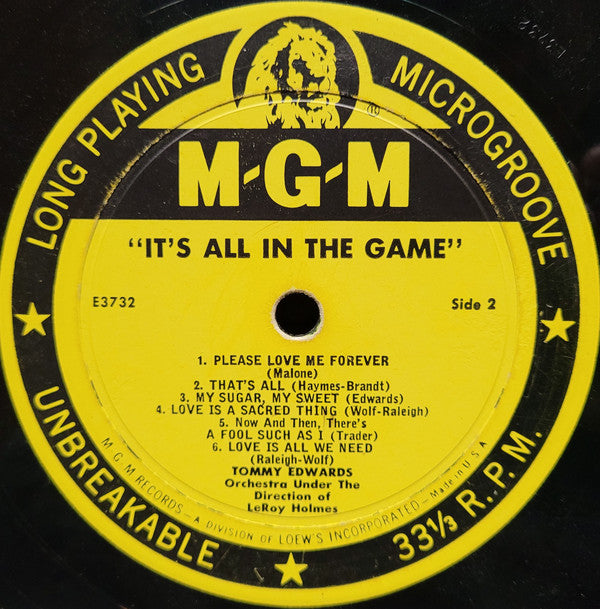 Tommy Edwards : It's All In The Game (LP, Album, Mono)