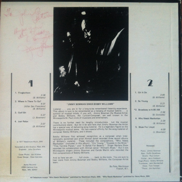 Jimmy Bowman : Jimmy Bowman Sings Bobby Williams (LP, Album)
