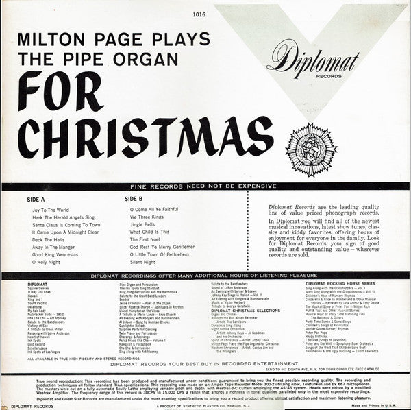 Milton Page : Milton Page Plays The Pipe Organ For Christmas (LP, Album)