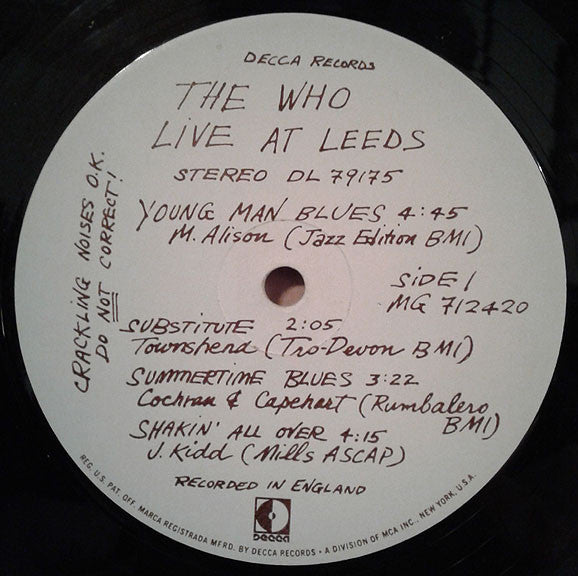 The Who : Live At Leeds (LP, Album, Pin)