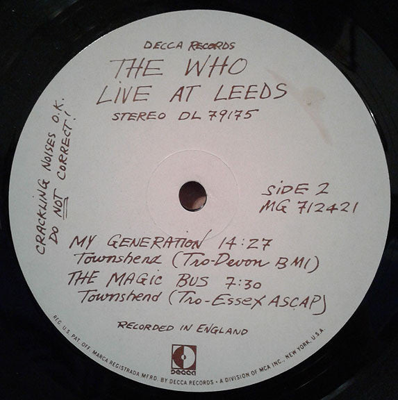 The Who : Live At Leeds (LP, Album, Pin)