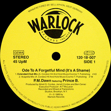 P.M. Dawn Featuring Prince B* : Ode To A Forgetful Mind (It's A Shame) (12", Maxi)