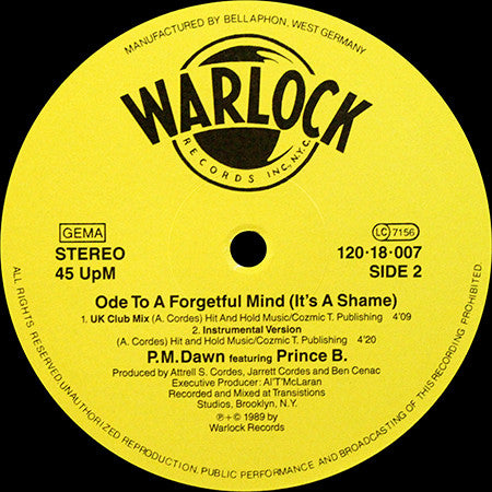 P.M. Dawn Featuring Prince B* : Ode To A Forgetful Mind (It's A Shame) (12", Maxi)