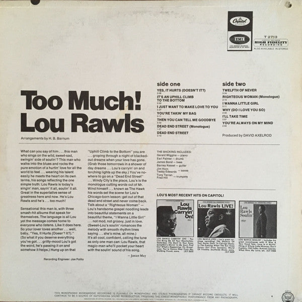 Lou Rawls : Too Much! (LP, Album, Mono, Los)