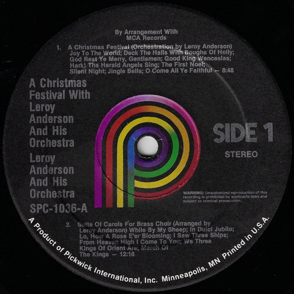 Leroy Anderson & His Orchestra : A Christmas Festival (LP, Album, RE)