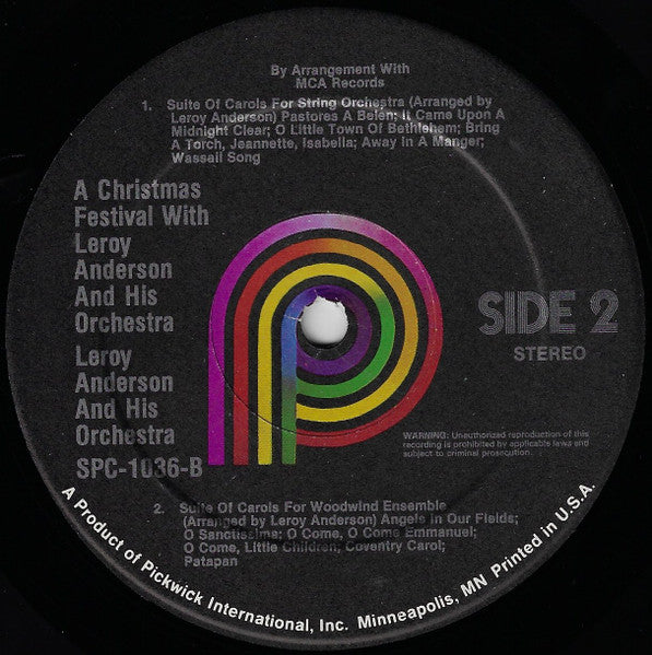 Leroy Anderson & His Orchestra : A Christmas Festival (LP, Album, RE)