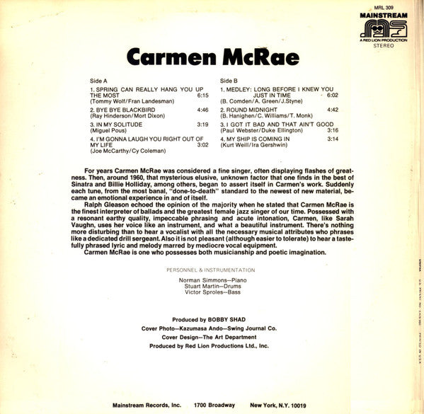 Carmen McRae : Carmen McRae (LP, Album, Pit)