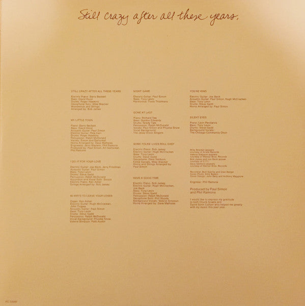 Paul Simon : Still Crazy After All These Years (LP, Album, San)