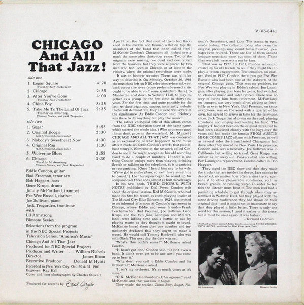 Eddie Condon • Bud Freeman • Bob Haggart • Gene Krupa • Jimmy McPartland • Pee Wee Russell • Joe Sullivan • Jack Teagarden : Chicago And All That Jazz! (LP, Album, Mono)